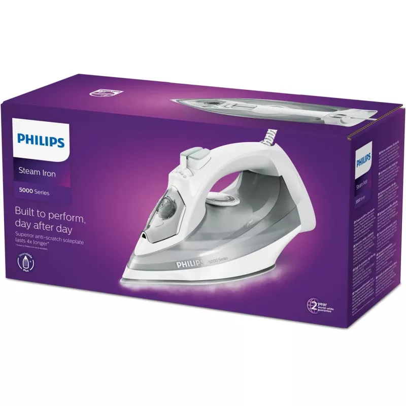 Philips 5000 Serie DST5010/10 strijkijzer stoomstrijkijzer SteamGlide Plus zoolplaat 2400 W grijs, wit