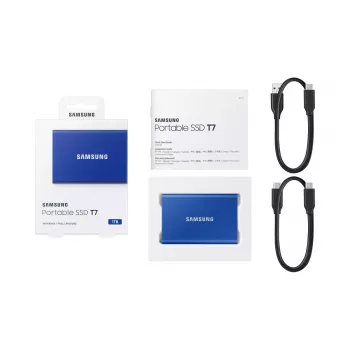 Externe SSD Samsung T7 Portable 1 TB, USB-C 3.2 Gen 2, NVMe, AES-256 hardwareversleuteling, blauw