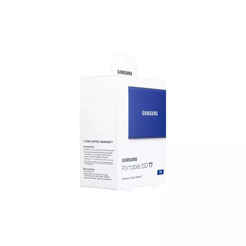 Externe SSD Samsung T7 Portable 1 TB, USB-C 3.2 Gen 2, NVMe, AES-256 hardwareversleuteling, blauw