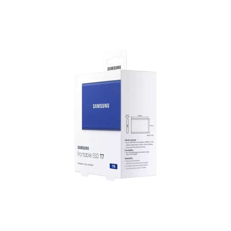 Externe SSD Samsung T7 Portable 1 TB, USB-C 3.2 Gen 2, NVMe, AES-256 hardwareversleuteling, blauw