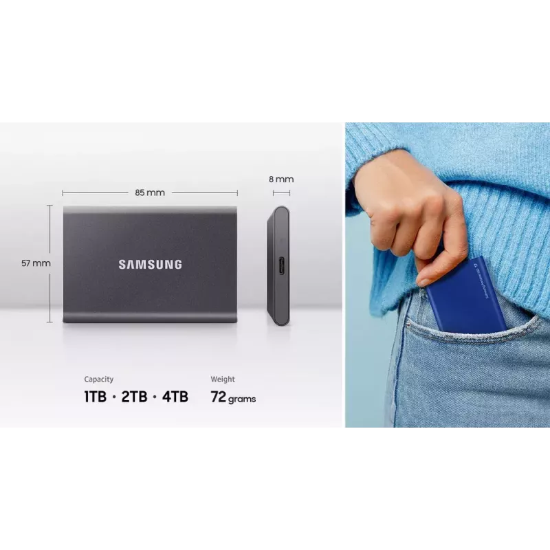 Samsung Portable SSD T7 1 TB USB Type-C 3.2 Gen 2 (3.1 Gen 2) grijs