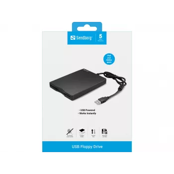 Sandberg USB-diskettestation, externe diskettestation, USB 2.0, 360 tpm, 102 mm, 140 mm, 17 mm