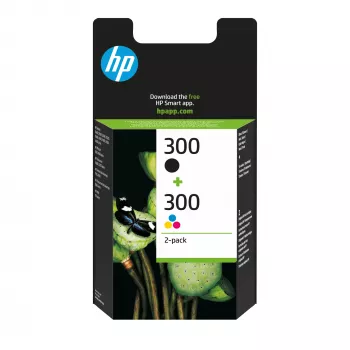 HP 300 2-pack zwart/driekleurig originele inktpatronen, zwart, cyaan, magenta, geel, pigmentinkt, kleurstofinkt, 2 stuks, 200 pagina's, 165 pagina's