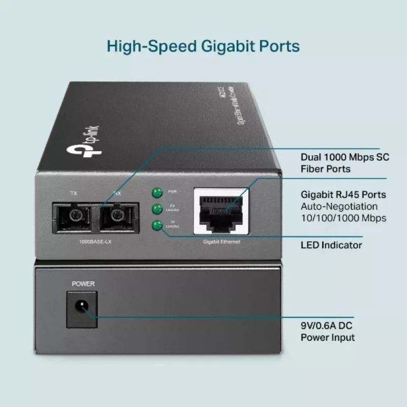 Mediaconverter TP-Link MC210CS, Gigabit, 1000 Mbit/s, SC-stekker