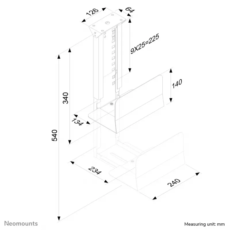 Neomounts CPU-D200BLACK CPU-houder - max. 30 kg - universeel, op het bureau te monteren CPU-houder, 30 kg, zwart, staal, Taiwan, 230 mm