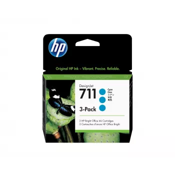HP 711 3-pack 29 ml cyaan DesignJet inktpatronen, HP DesignJet T100, T120, T125, T130, T520, T525, T530 printerserie, thermische inkjet, cyaan, Singapore, Maleisië, 114,8 mm, 45 mm
