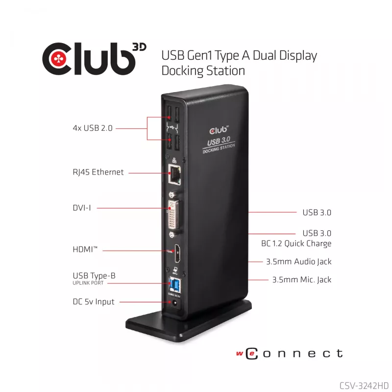 CLUB3D USB Gen1 Type-A Dual Display (HDMI en DVI) DisplayLink™ dockingstation
