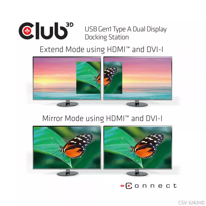 CLUB3D USB Gen1 Type-A Dual Display (HDMI en DVI) DisplayLink™ dockingstation