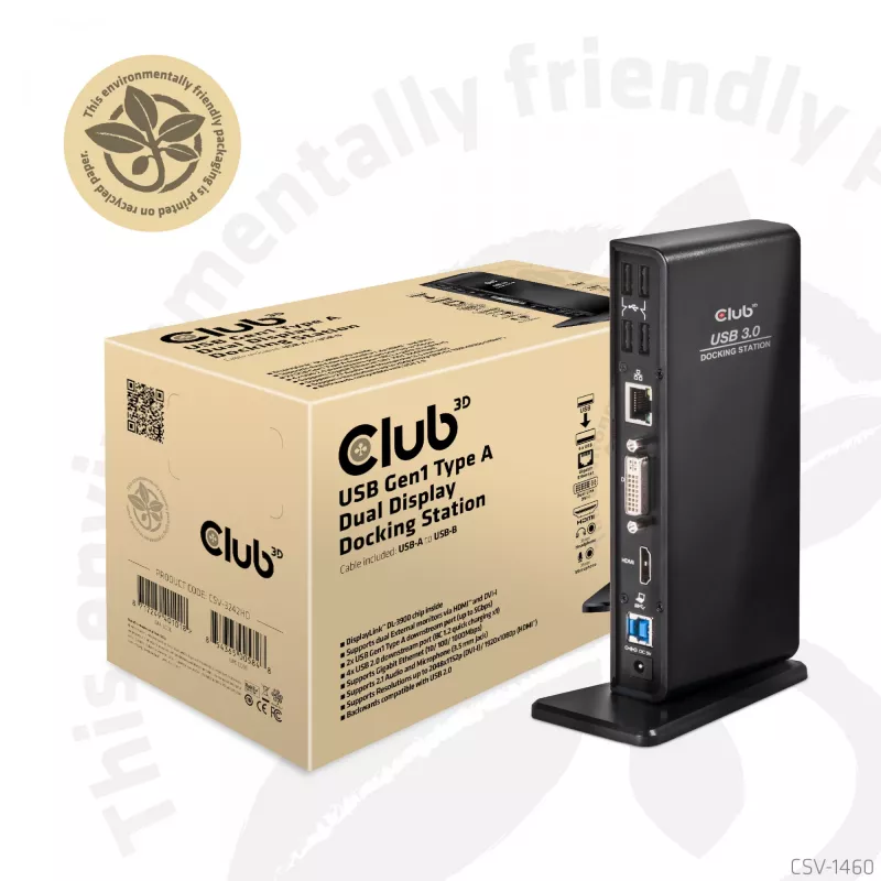 CLUB3D USB Gen1 Type-A Dual Display (HDMI en DVI) DisplayLink™ dockingstation