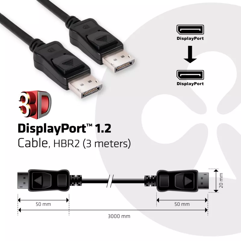 CLUB3D DisplayPort 1.2-kabel M/M 3 meter 4K60Hz 21.6Gbps