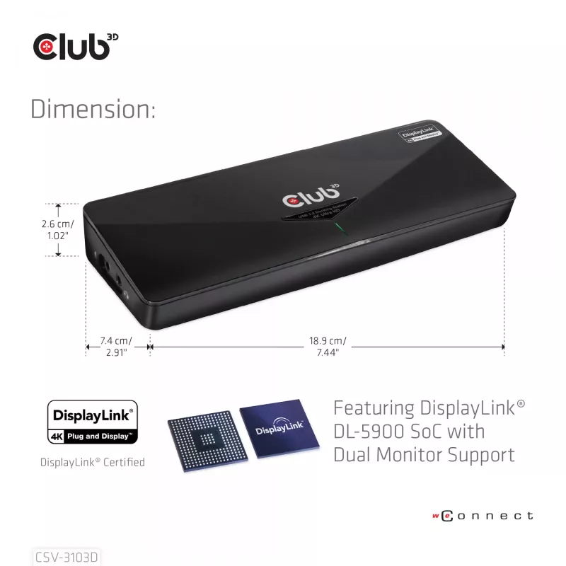 CLUB3D CSV-3103D The Club 3D universele USB 3.1 Gen 1 UHD 4K dockingstation DisplayLink™