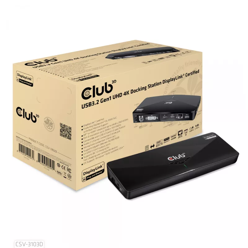 CLUB3D CSV-3103D The Club 3D universele USB 3.1 Gen 1 UHD 4K dockingstation DisplayLink™