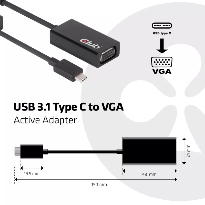 USB 3.1 Type-C naar VGA actieve adapter CLUB3D CAC-1502