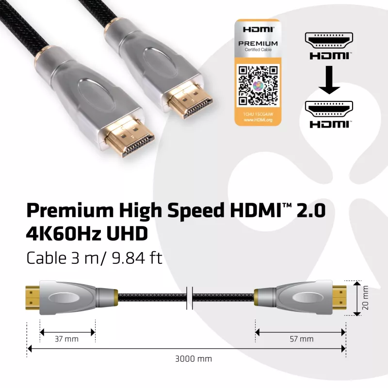 CLUB3D HDMI 2.0-kabel 3 meter UHD 4K/60Hz 18Gbps gecertificeerd Premium High Speed