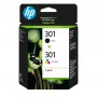 HP 301 2-pack zwart/driekleurig originele inktcartridges, zwart, cyaan, magenta, geel, pigmentinkt, 2 stuks, 170 pagina's