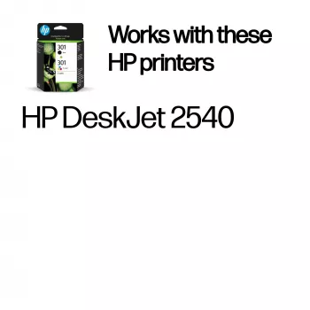 HP 301 2-pack zwart/driekleurig originele inktcartridges, zwart, cyaan, magenta, geel, pigmentinkt, 2 stuks, 170 pagina's