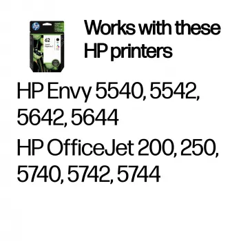 HP 62 2-pack originele inktcartridges zwart/driekleurig, zwart, cyaan, magenta, geel, pigmentinkt, 2 stuks, 200 pagina's
