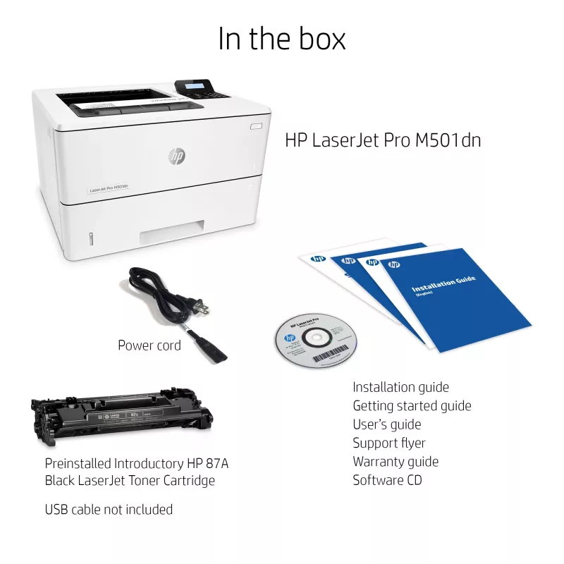 HP LaserJet Pro M501dn, laser, 600 x 600 DPI, A4, 43 ppm, dubbelzijdig printen, netwerkgeschikt