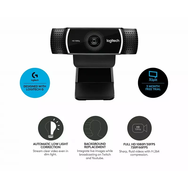 Logitech C922 1920 x 1080 pixels USB zwart webcam