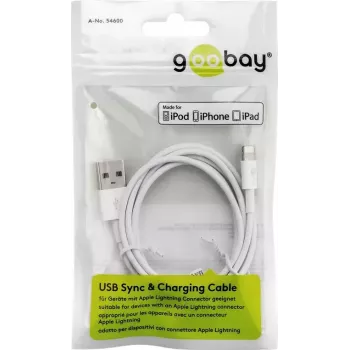 Oplaad- en synchronisatiekabel GOOBAY Lightning naar USB A 1 m, 5W / 1A, wit