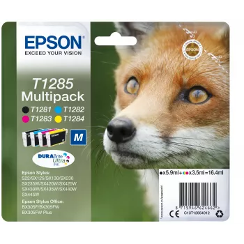 Epson Fox multipack 4 kleuren T1285 DURABrite Ultra inkt, zwart, cyaan, magenta, geel, 5,9 ml, 3,5 ml, 1 stuk, multipack