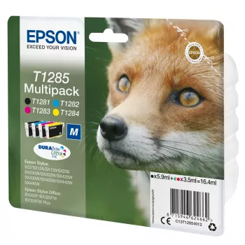 Epson Fox multipack 4 kleuren T1285 DURABrite Ultra inkt, zwart, cyaan, magenta, geel, 5,9 ml, 3,5 ml, 1 stuk, multipack