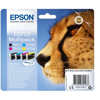 Epson multipack 4 kleuren T0715 DURABrite Ultra inkt, standaardopbrengst, zwart, cyaan, magenta, geel, 7.4 ml, 5.5 ml, 1 st., multipack