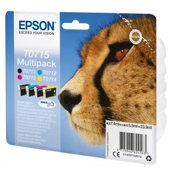 Epson multipack 4 kleuren T0715 DURABrite Ultra inkt, standaardopbrengst, zwart, cyaan, magenta, geel, 7.4 ml, 5.5 ml, 1 st., multipack