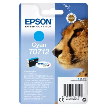 Epson singlepack cyaan T0712 DURABrite Ultra inkt, standaardbereik, cyaan, 5,5 ml, 1 st.