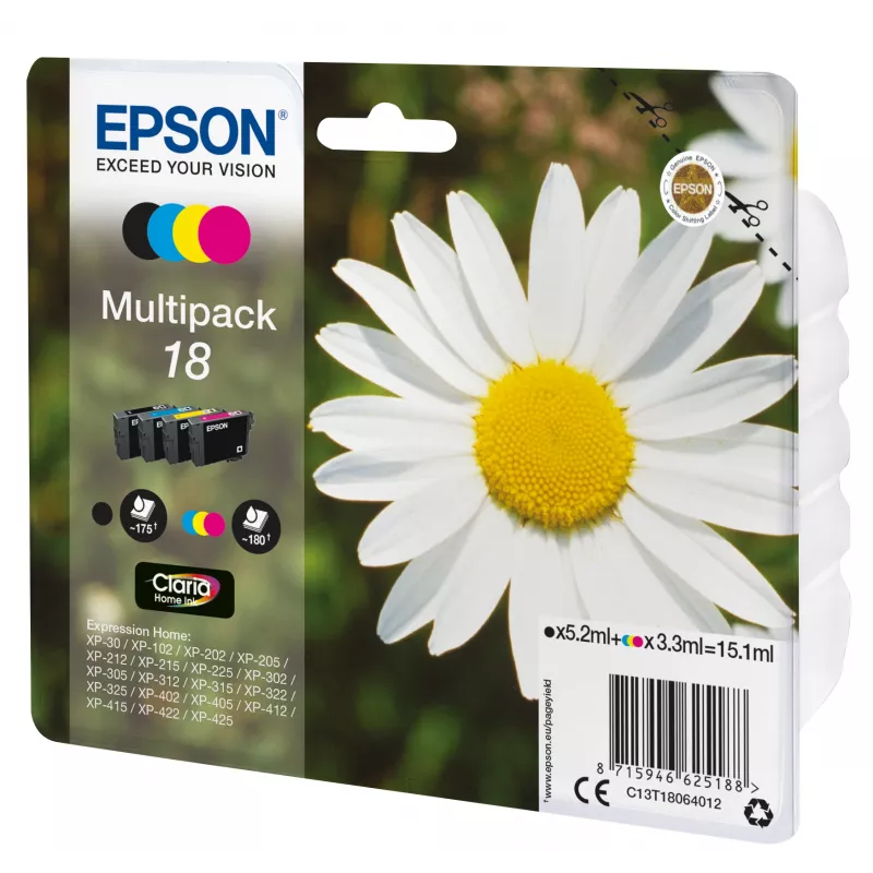 Inktpatroon Epson 18 multipack C13T18064012 zwart, cyaan, magenta, geel