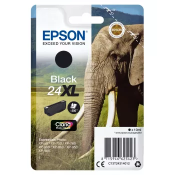 Epson Elephant singlepack zwart 24XL Claria Photo HD inkt
