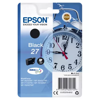 Epson Alarm clock singlepack zwart 27 DURABrite Ultra inkt, standaardcapaciteit, zwart, pigmentinkt, 6,2 ml, 1 st., 350 pagina's