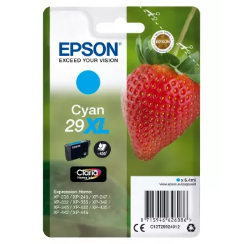 Epson Strawberry singlepack cyaan 29XL Claria Home inkt, hoog (XL) bereik, cyaan, 6,4 ml, 1 st., 450 pagina's