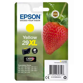 Epson Strawberry singlepack geel 29XL Claria Home inkt, hoog (XL) bereik, geel, pigmentinkt, 6,4 ml, 1 stuk, 450 pagina's