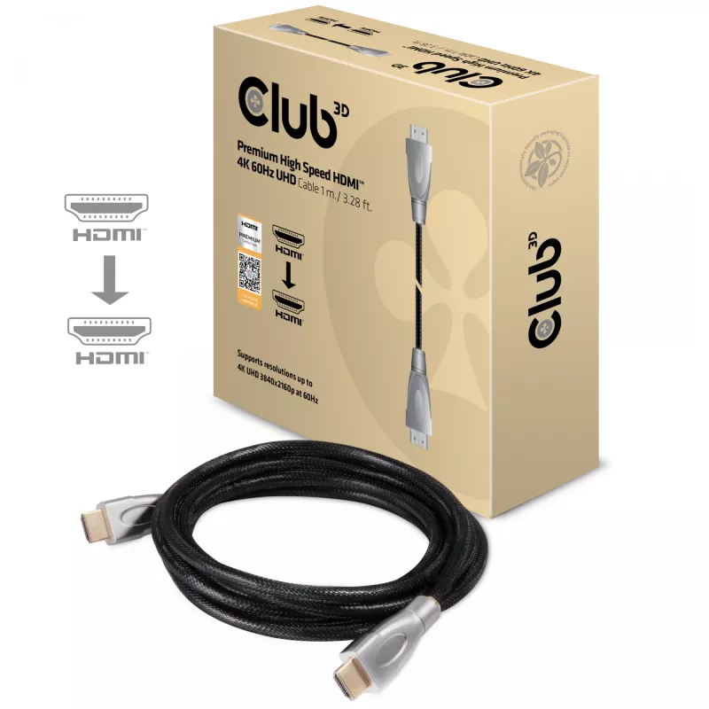 Club 3D CAC-1311 Premium High Speed HDMI 2.0-kabel, 4K60Hz, male/male, 1 m, zwart