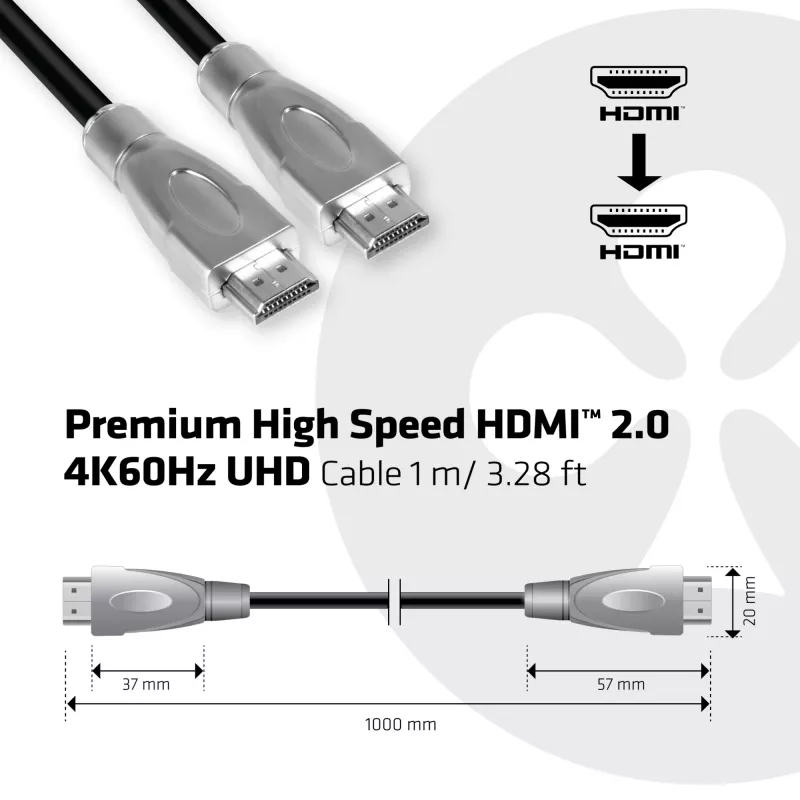 Club 3D CAC-1311 Premium High Speed HDMI 2.0-kabel, 4K60Hz, male/male, 1 m, zwart