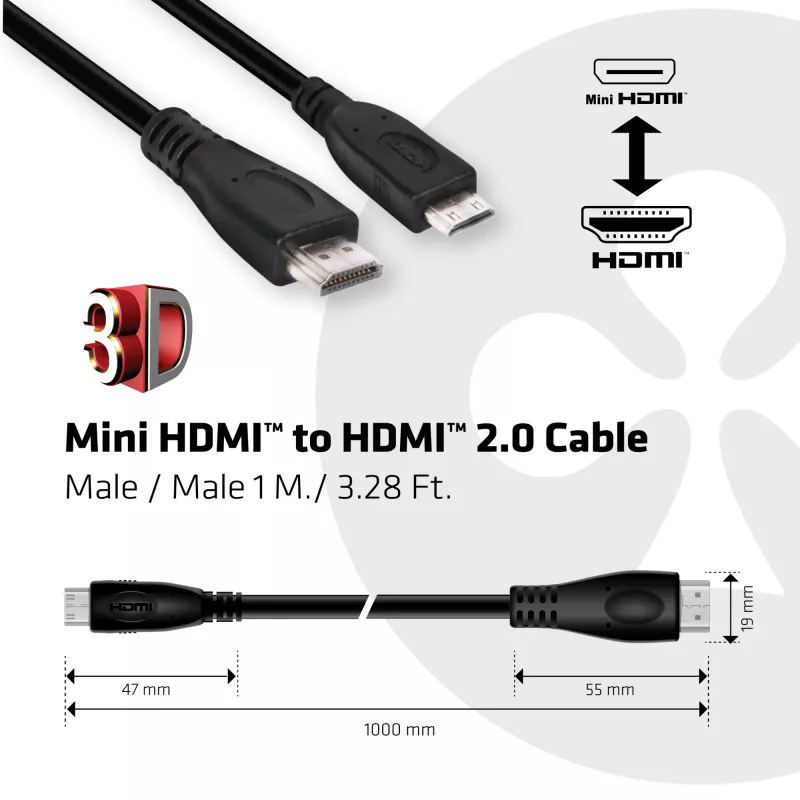 Club 3D CAC-1350 Mini HDMI-naar-HDMI 2.0-kabel, 4K60Hz, male/male, 1 m, zwart