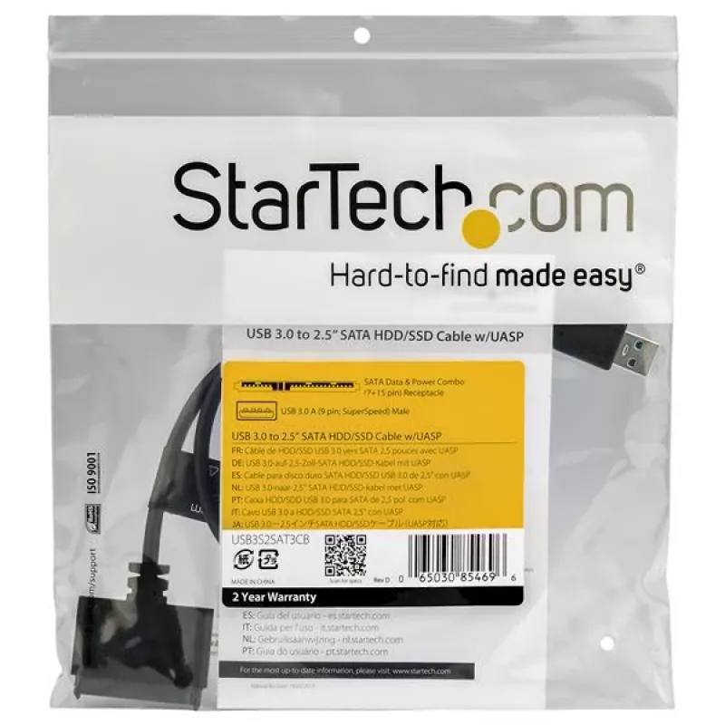StarTech.com SATA-naar-USB-kabel met UASP, zwart, 6 Gbit/s, CE, FCC, 0 – 60 °C, -10 – 70 °C, 49 mm