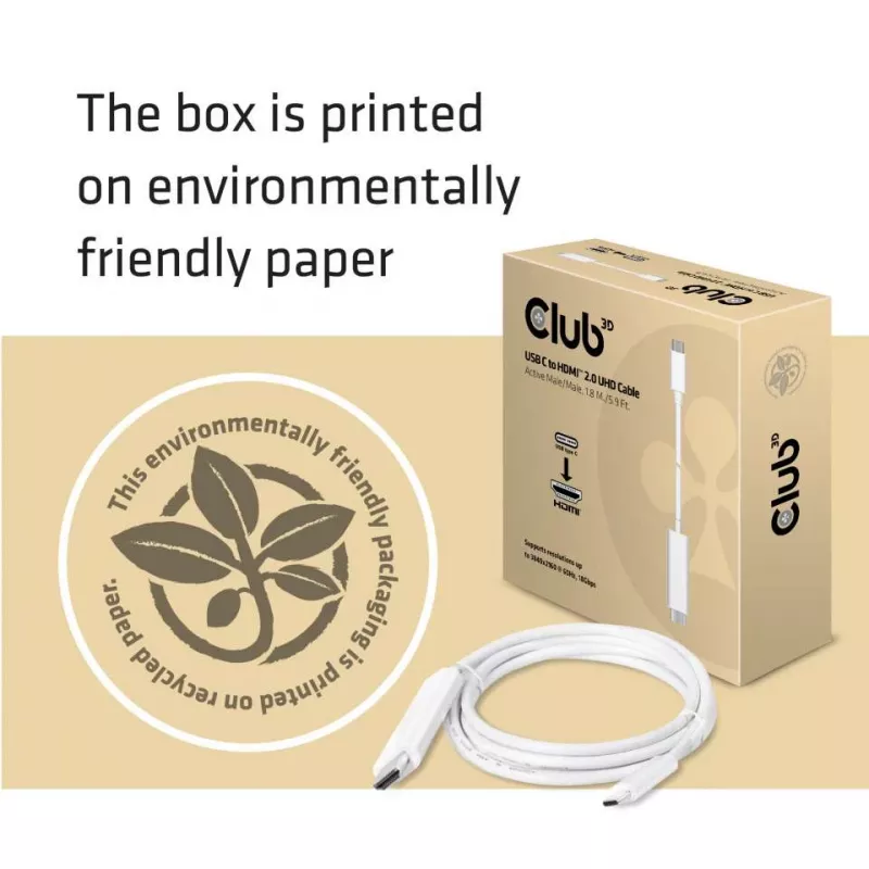 CLUB3D USB C naar HDMI™ 2.0 UHD-kabel actief 1,8 m / 5,9 ft