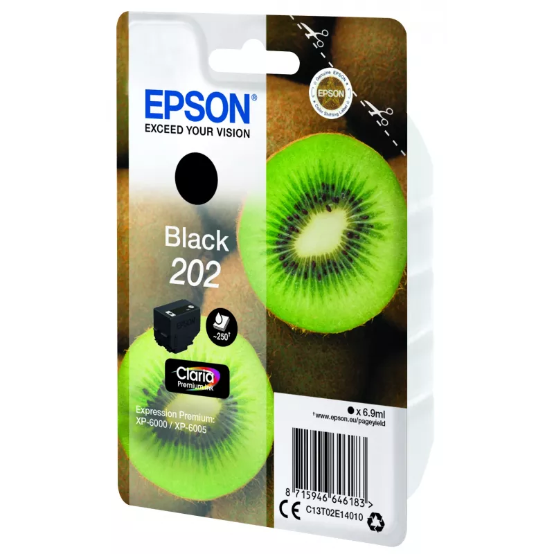 Cartridge EPSON inktcartridge singlepack kiwi zwart 202 Claria Premium Ink 6,9 ml
