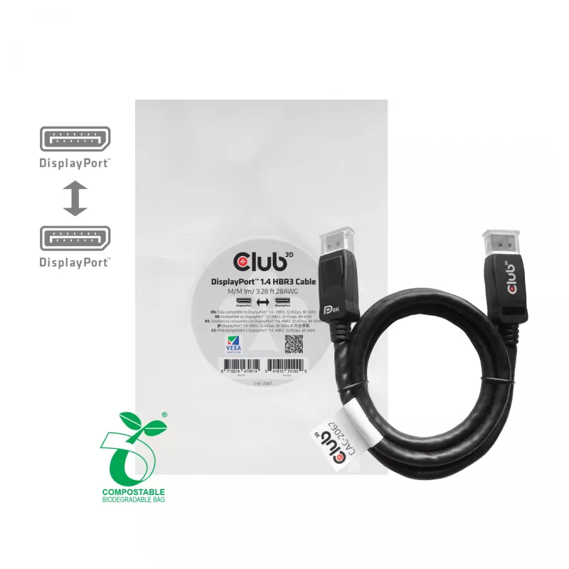 CLUB3D DisplayPort 1.4 HBR3 kabel 1m/3,28ft stekker/stekker 8K60Hz