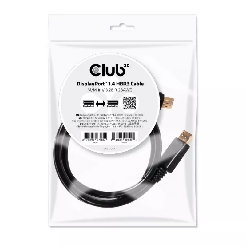 CLUB3D DisplayPort 1.4 HBR3 kabel 1m/3,28ft stekker/stekker 8K60Hz