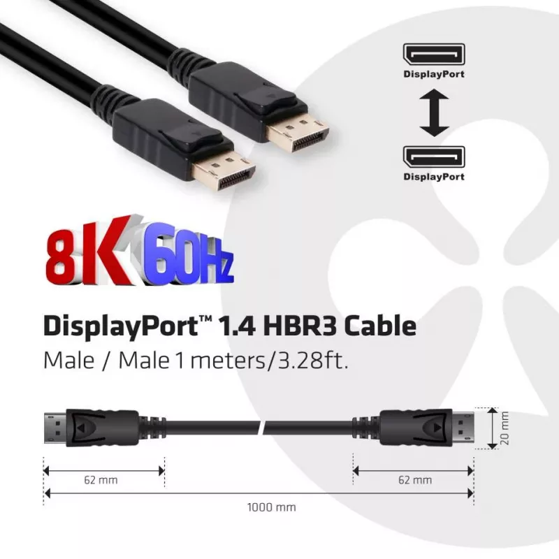 CLUB3D DisplayPort 1.4 HBR3 kabel 1m/3,28ft stekker/stekker 8K60Hz