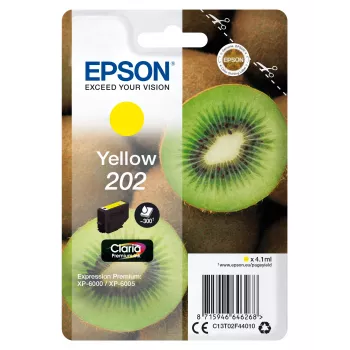 Epson kiwi singlepack geel 202 Claria Premium Ink, standaard capaciteit, geel, pigmentinkt, 4,1 ml, 1 stk., 300 pagina's