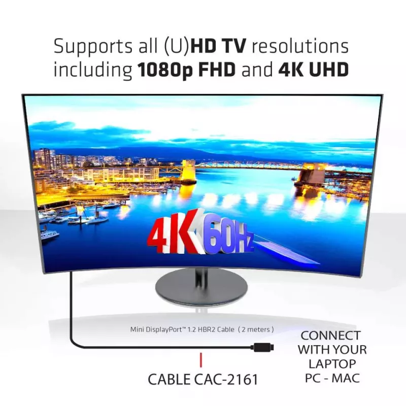 Club 3D CAC-2161 Mini DisplayPort 1.2 HBR2-kabel, 4K, M/M, 2 m, zwart
