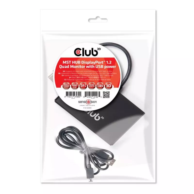 CLUB3D Multi Stream Transport Hub DisplayPort 1.2 quad monitor USB-powered