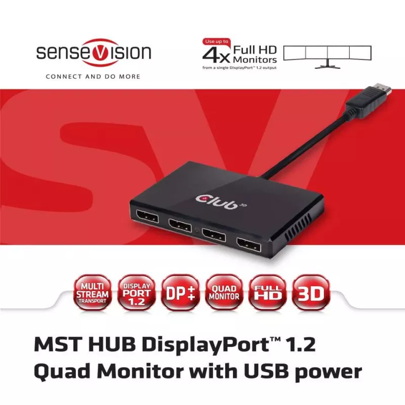 CLUB3D Multi Stream Transport Hub DisplayPort 1.2 quad monitor USB-powered