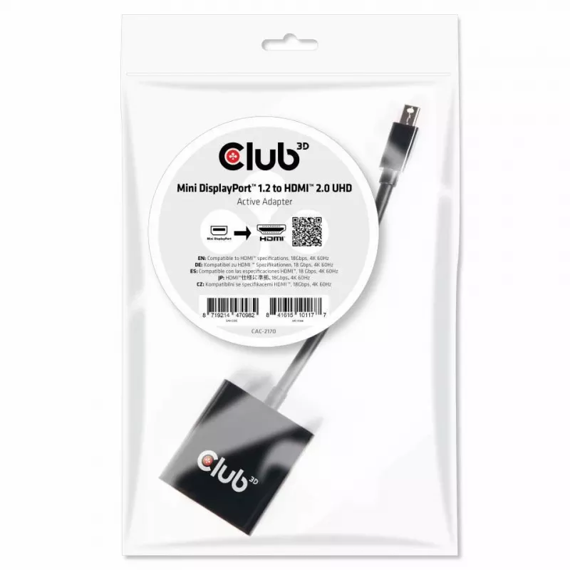 Actieve adapter CLUB3D Mini DisplayPort 1.2 naar HDMI 2.0 UHD