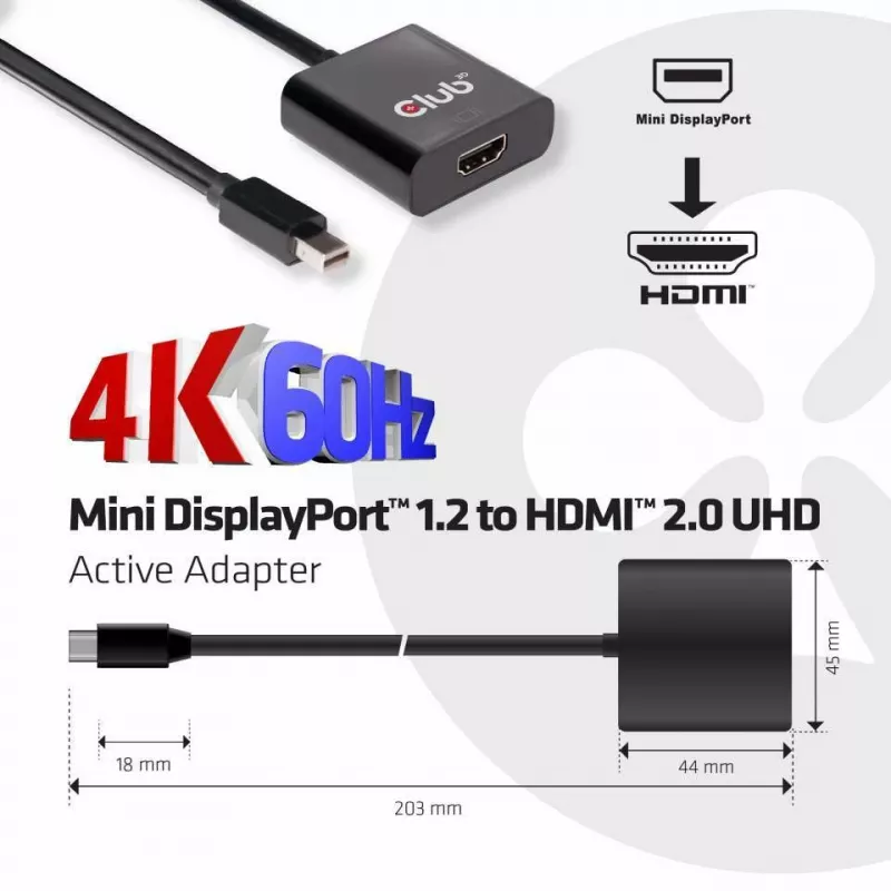 Actieve adapter CLUB3D Mini DisplayPort 1.2 naar HDMI 2.0 UHD