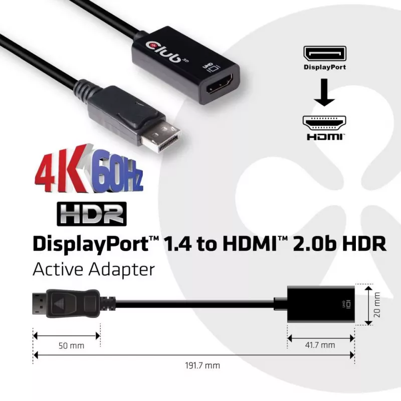 Actieve adapter DisplayPort 1.4 naar HDMI 2.0b CLUB3D CAC-1080
